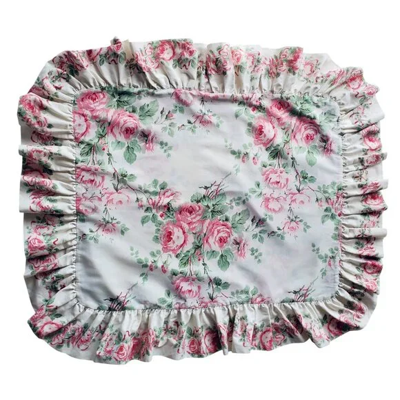 Laura Ashley VTG Set (2) Pink Country Roses Standard Large Ruffle Pillow Shams